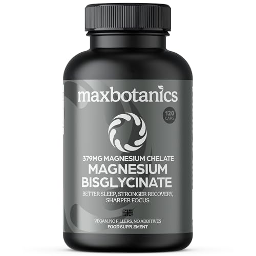 Max Botanics Magnesium Bisglycinate Better Sleep Stronger Recovery & Sharper Focus High Absorption Supplement 379mg 120 Vegan Capsules with NovoMin UK Made
